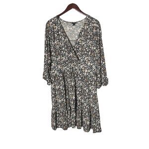 Torrid Mini Floral Dress Womens 2X Stretchy V Neck Long Sleeve Fit and Flare